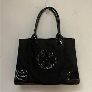Tory Burch big logo tote black handbag size small